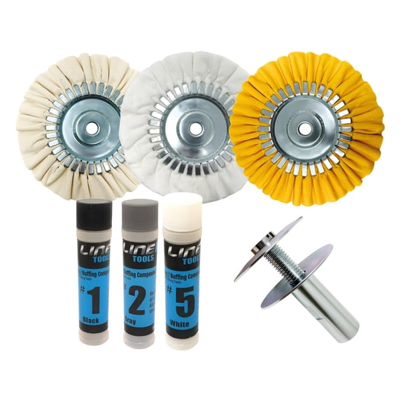 LINE10 Tools 8-inch Airway Buffing Wheel Kit with Three-Step Compound and Angle Grinder Buffer Extension Adapter for Polishing Hard Metals
