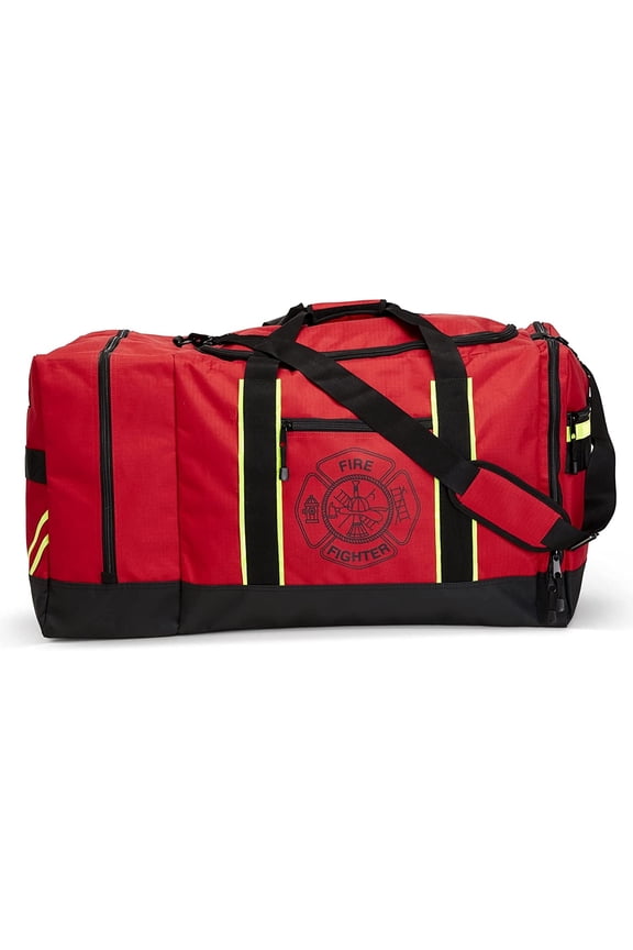 Firefighter Helmet Turnout Gear Bag, Reflective Trim, Maltese Cross Logo, Red, 1 Piece