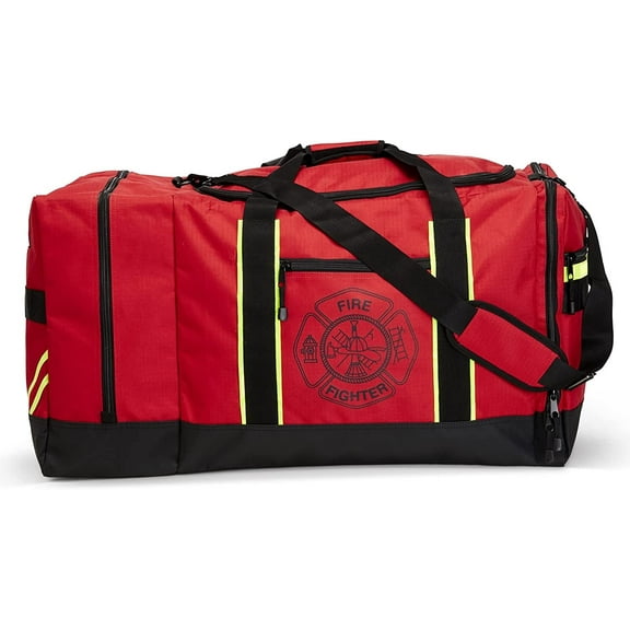 LINE2design Firefighter Helmet Turnout Gear Bag, Reflective Trim, Maltese Cross Logo, Red, 1 Piece