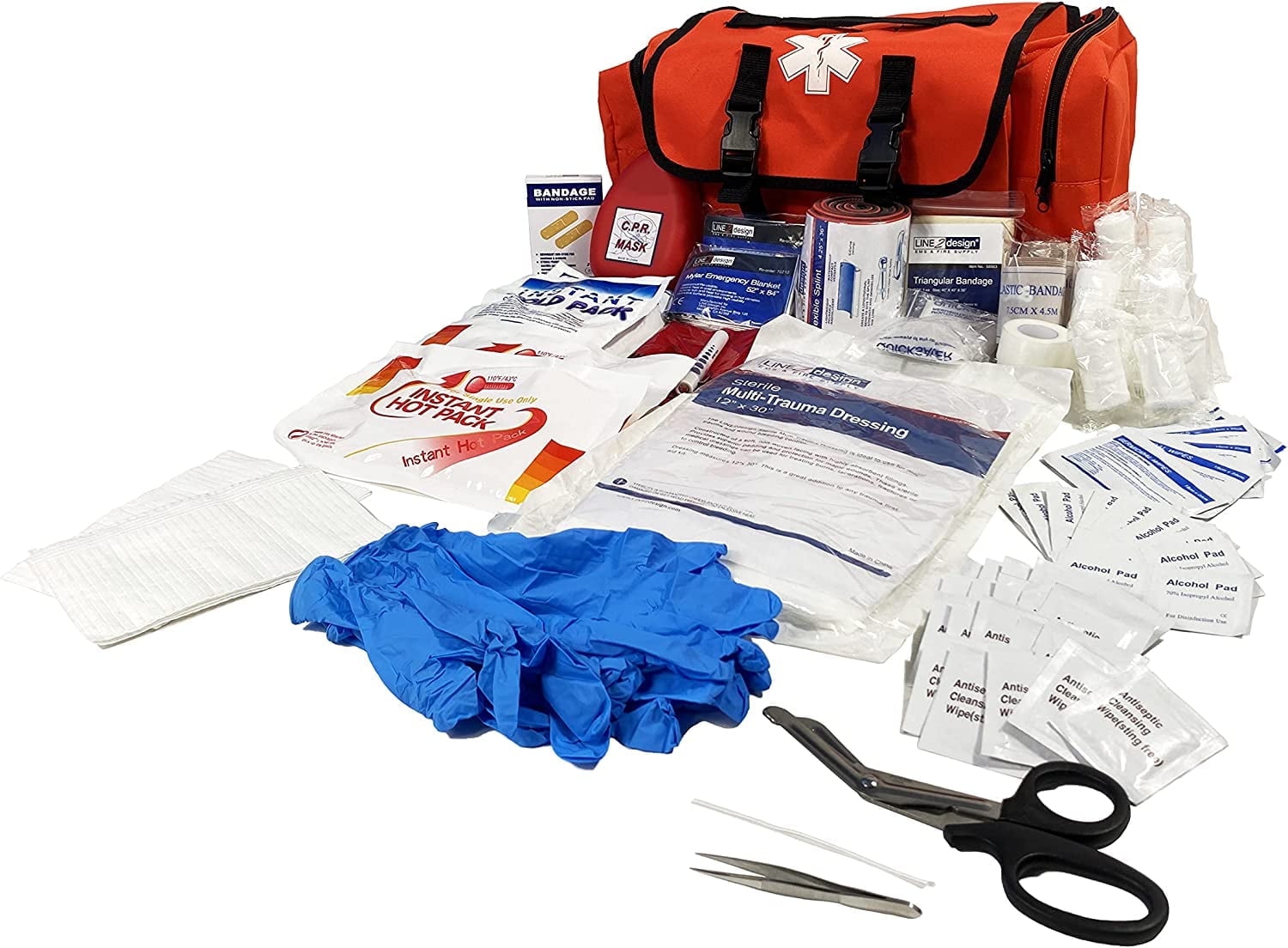 LINE2design EMS First Aid Kit, Emergency Rescue Trauma Bag, Orange, 1 Pack