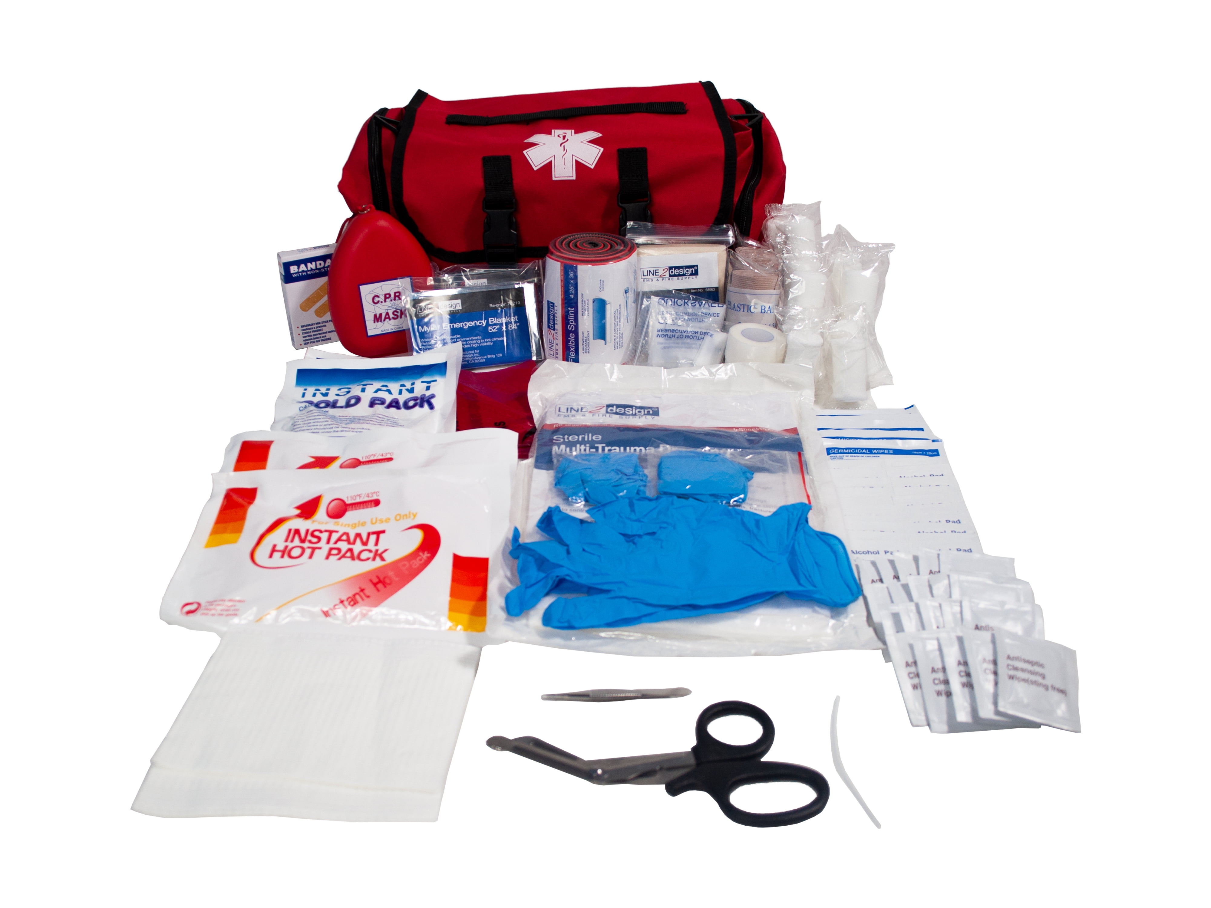 LINE2design First Aid Kit - EMS EMT Rescue Trauma First Responder Bag - Red