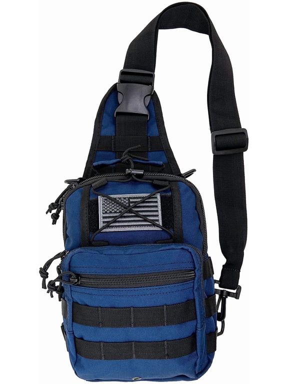 Sling Backpack, Over-the-Shoulder Bag with 3 Zippered Compartments, Padded Strap, Navy, 12 x 9 x 5 in