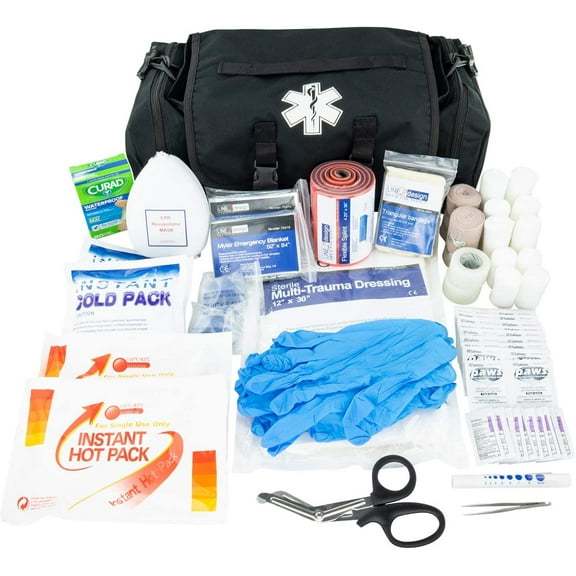 LINE2design Fully Stocked Ems Supplies First Responder Medical Bag Kit - Black