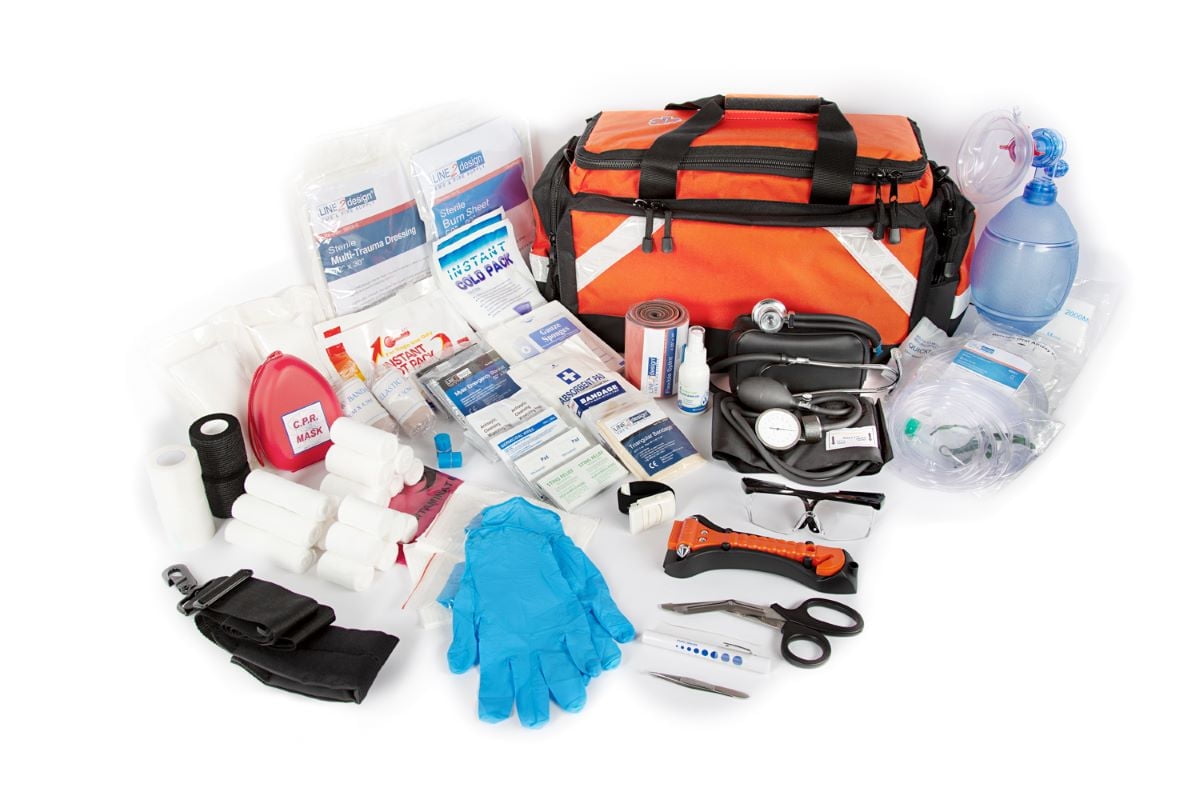 LINE2design Trauma Kit First Aid Fully Stocked EMS Supply Responder Bag - Orange