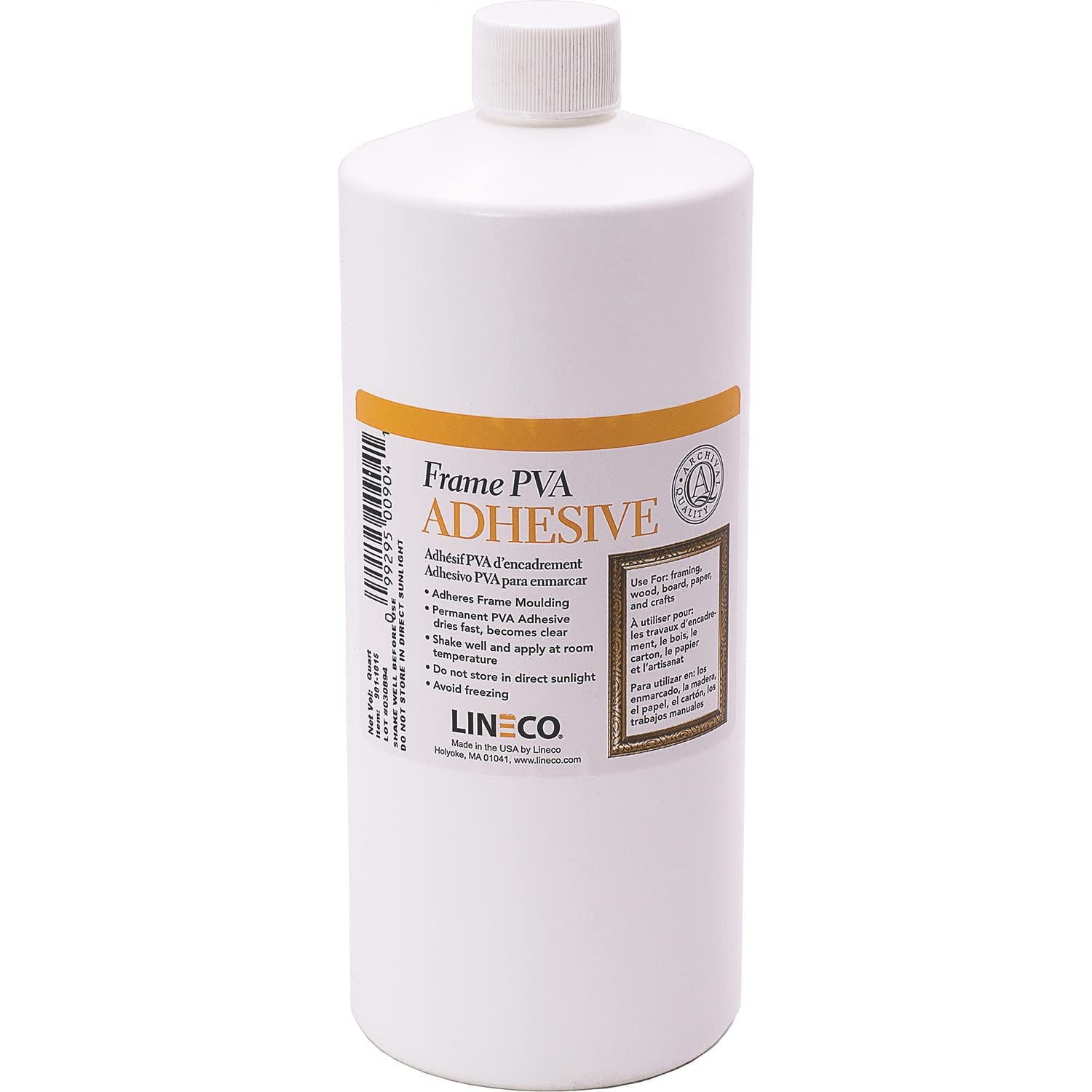 LINECO PVA Adhesive, Picture Frame Glue, Adhere Wood or MDF, Dries Clear Flexible, 1 Quart, Ideal for Paper Board Framing Collage Crafts Bookbinding