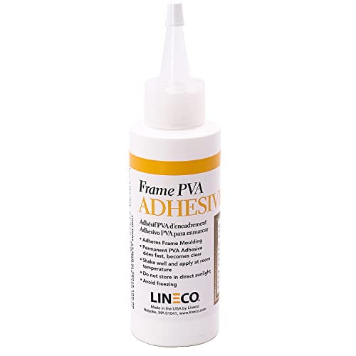 LINECO PVA Adhesive, Picture Frame Glue, Adhere Wood or MDF, Dries Clear Flexible, 4 oz, Ideal for Paper Board Framing Collage Crafts Bookbinding