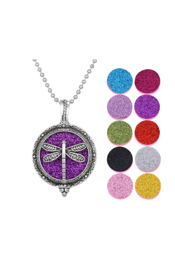 Aromatherapy Silver Dragonfly Pendant Locket Necklace Essential Oil Diffuser with Pads