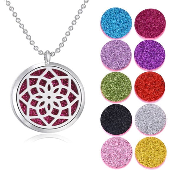 LINEL Aromatherapy Silver Lotus Flower Pendant Locket Necklace Essential Oil Diffuser with Pads