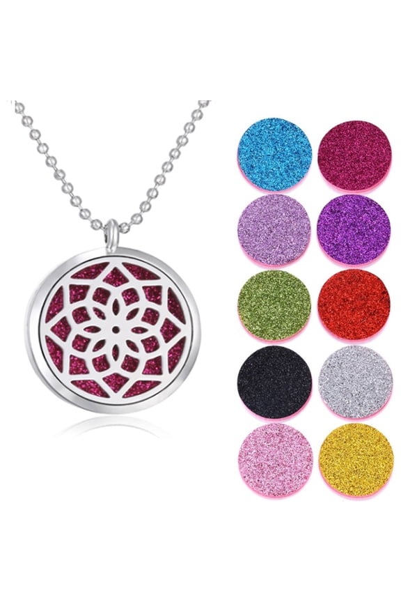 Aromatherapy Silver Lotus Flower Pendant Locket Necklace Essential Oil Diffuser with Pads