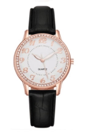 Black Faux Leather Watch Crystal Dial Arabic Numbers