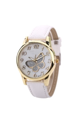 Butterfly Dial Watch White Faux Leather Band