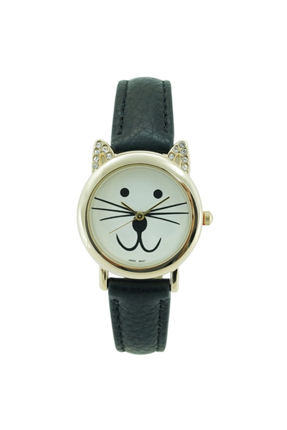 Cat Face Watch Crystal Ears Black Band