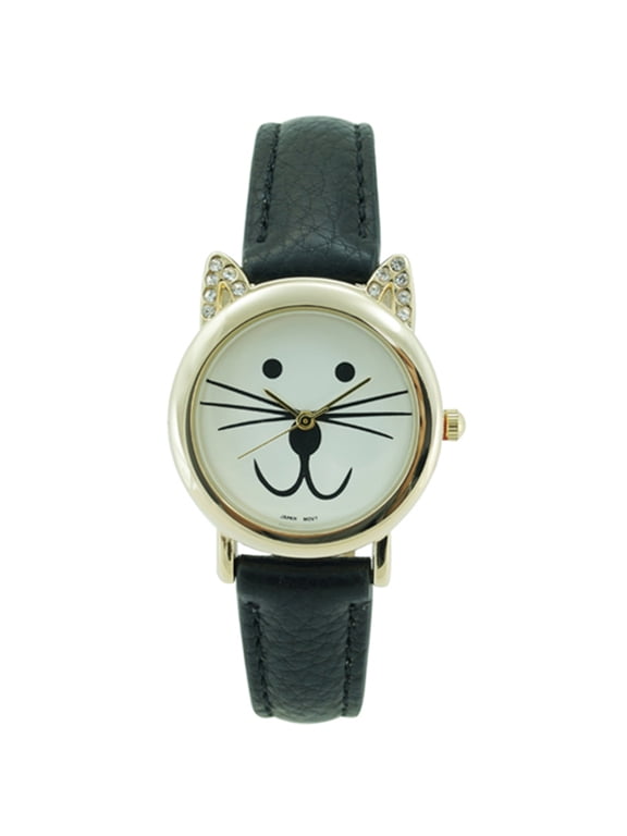 Cat Face Watch Crystal Ears Black Band