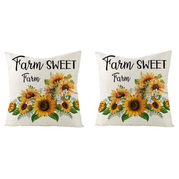 LINEL 18 in x 18 in Farmhouse Farm Sweet Farm Sunflower Decorative Pillow Cases Set of 2, Removable Cover