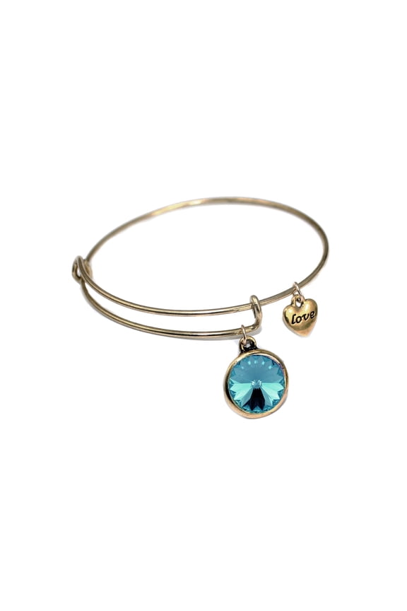 Gold Expandable Birthstone Bracelet Blue Crystal Charm Gold Heart Love Charm DECEMBER BLUE