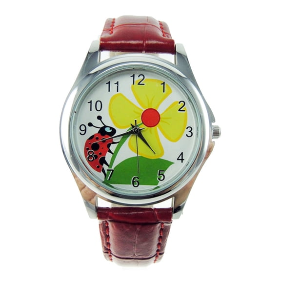 LINEL Ladybug Dial Watch Red Faux Leather Band