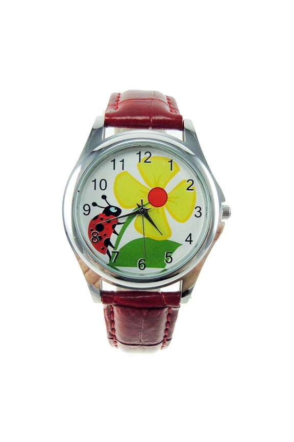 Ladybug Dial Watch Red Faux Leather Band