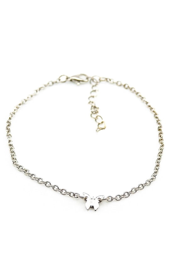 Silver Butterfly Silver Chain Ankle Bracelet