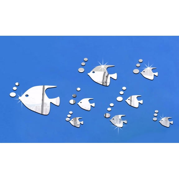 LINEL Silver Mirrored Fish Bubbles Bathroom Wall Decals