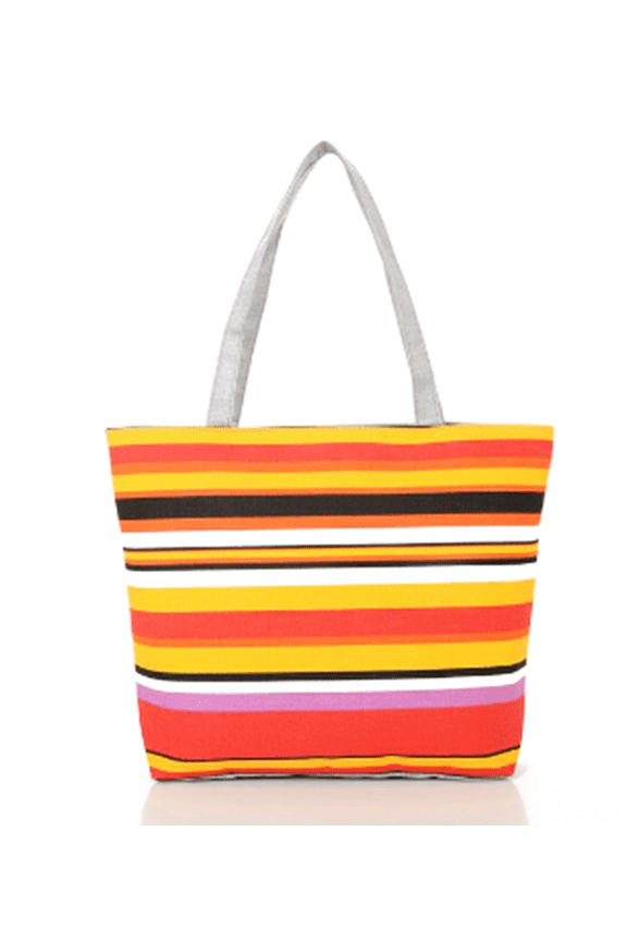 LINEL Striped Tote Bag Zippered Closure Lined Interior Zippered Pocket Canvas Tote