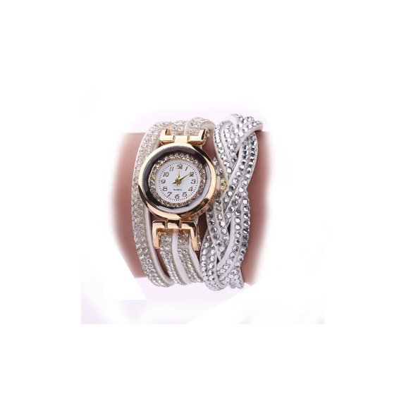 LINEL White Crystal Bling Wrap Watch