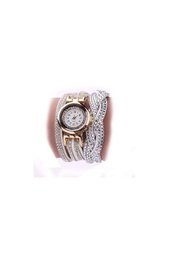 White Crystal Bling Wrap Watch