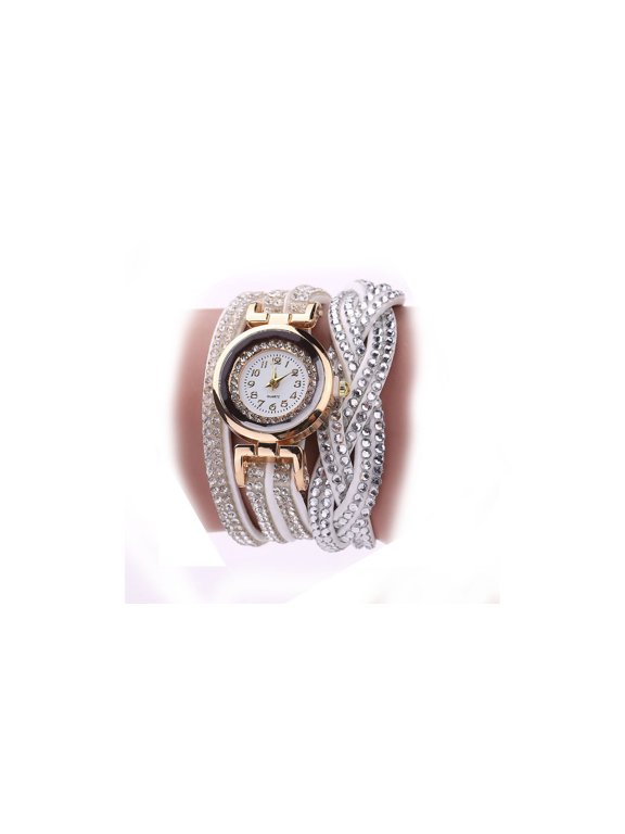 White Crystal Bling Wrap Watch