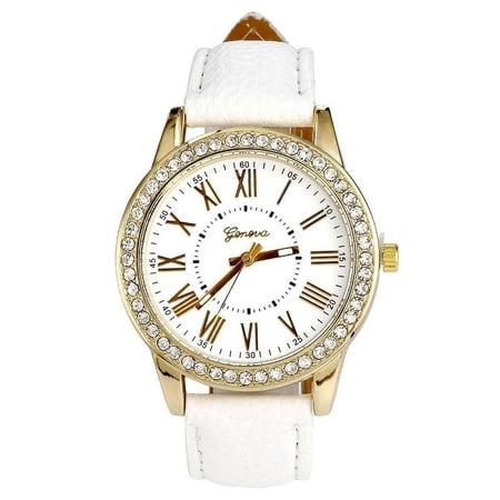 LINEL White Faux Leather Watch Crystal Dial Roman Numerals