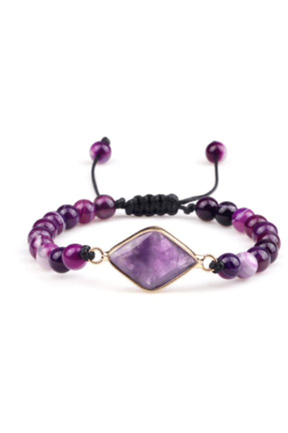 Women Natural Stone Purple Diamond Adjustable Rope Bracelet