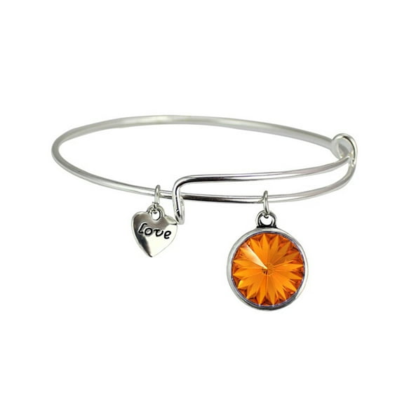 LINEL Women Silver Birthstone Bracelet Yellow Crystal Charm Silver Heart Love Charm November Yellow