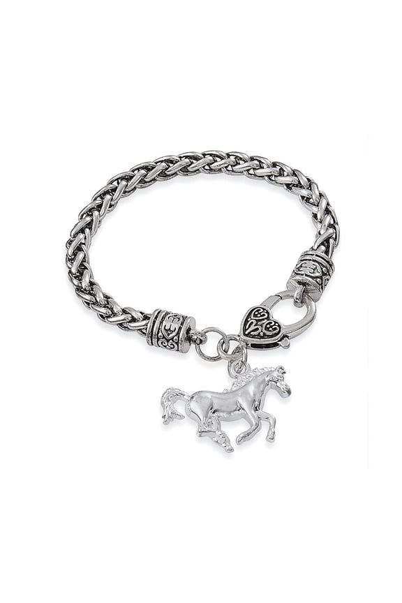 Women Silver Horse Charm Bracelet Silver Rope Chain Cowboy Bracelet