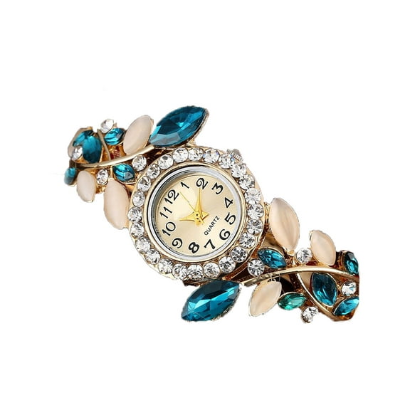 LINEL Women Watch Teal Crystal Bangle Watch Round Easy Read Dial Female Wristwatch