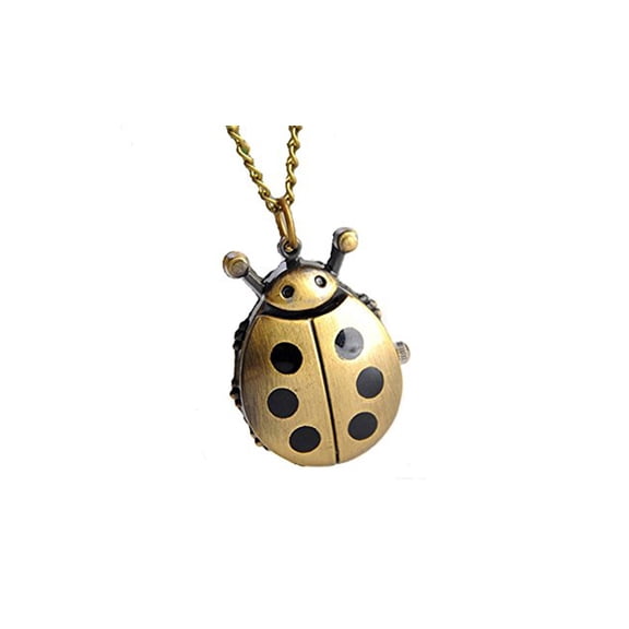 LINEL Women's Bronze Lady Bug Necklace Watch Hidden White Dial Ladybug Wristwatch