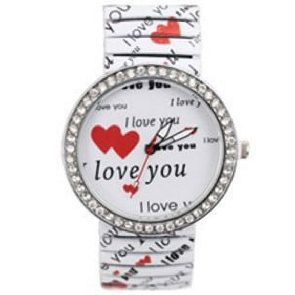 LINEL Women's I Love You Stretch Band Watch Red Hearts Crystal Bezel