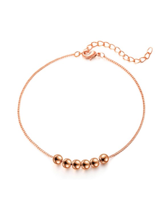Women's Rose Gold Anklet Rose Gold Round Beaded Ankle Bracelet Lobster Clasp