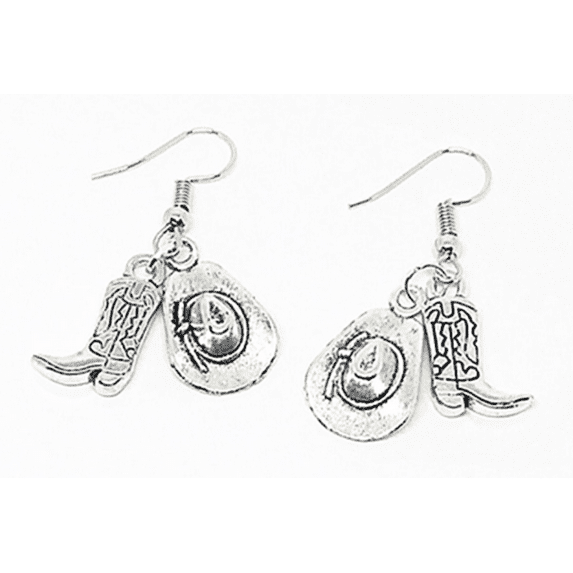 LINEL Women's Silver Cowboy Hat Cowboy Boot Western Dangle Earrings Silver Fishhooks 1.5" Drop