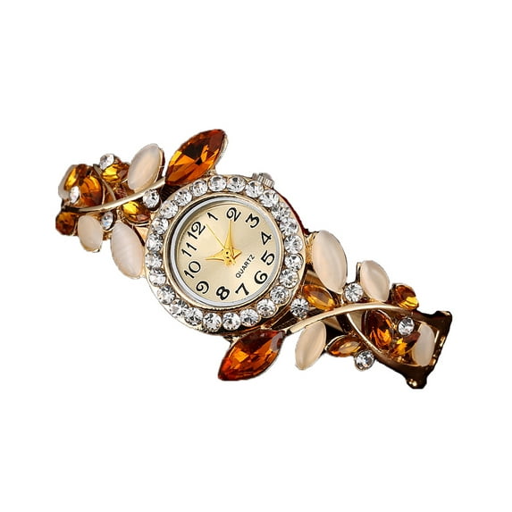 LINEL Women's Topaz Crystal Bangle Watch Round Easy Read Dial Jewelry Wristwatch