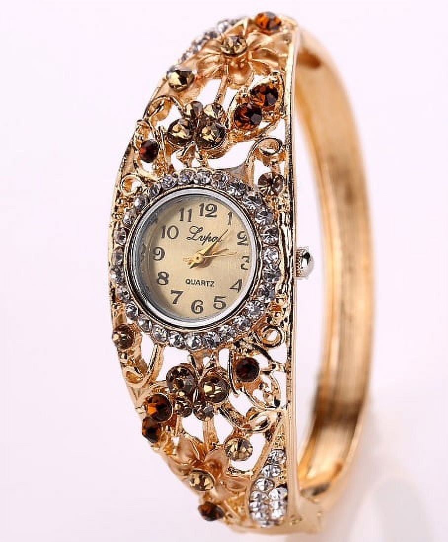 LINEL Women's Topaz Stone Bangle Watch Crystal Bezel Round Dial
