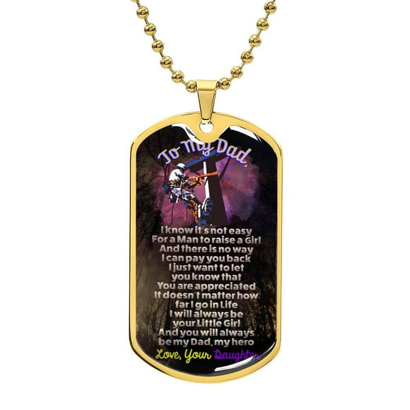 LINEMAN DAD - PREMIUM DOG TAG FROM DAUGHTER - Graphic Military Dog Tag Necklace (Optional Personalized Engraving)