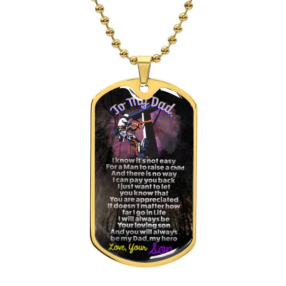LINEMAN'S DAD - PREMIUM DOG TAG FROM SON - Graphic Military Dog Tag Necklace (Optional Personalized Engraving)