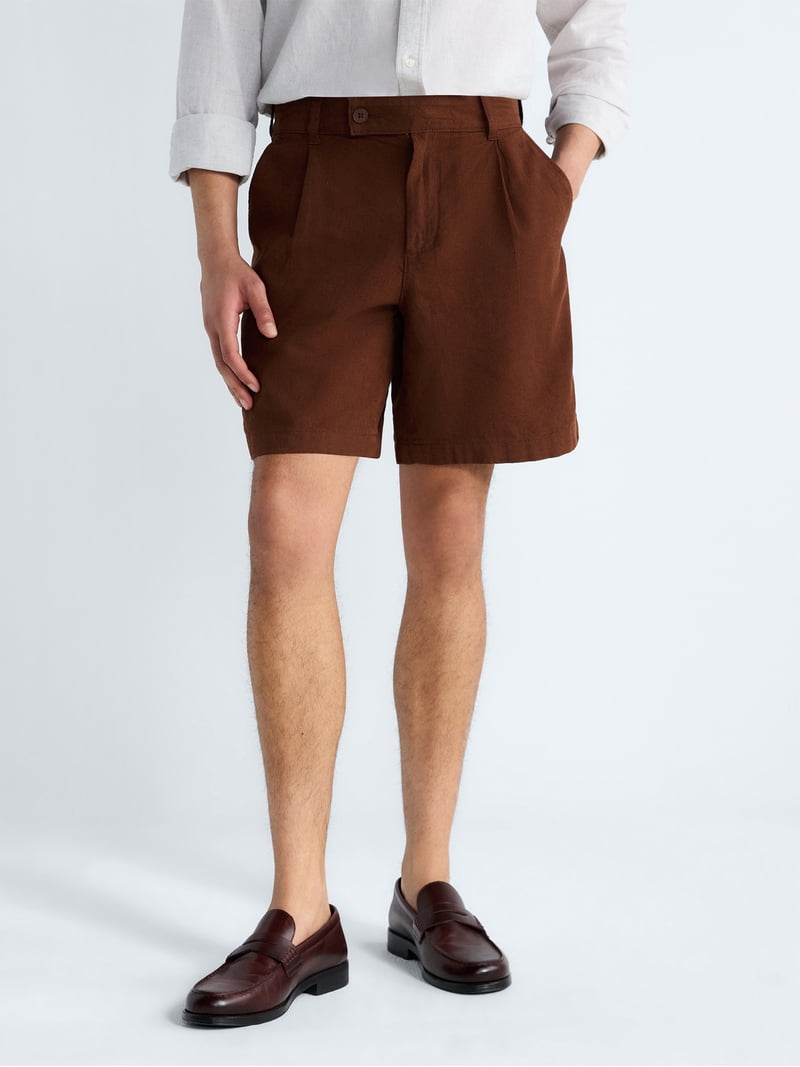 Free Assembly Men's Linen Blend Pleated Shorts, 7.75