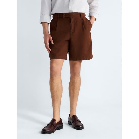 Free Assembly Men's Linen Blend Pleated Shorts, 7.75" Inseam Sizes 30-40