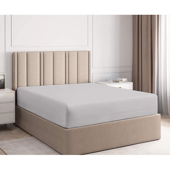 LINEN SHEETS- 1 PC Fitted Sheet, 100% Microfiber, Fits Mattress up to 14" Deep Pocket-Light Gray Solid, Twin Size