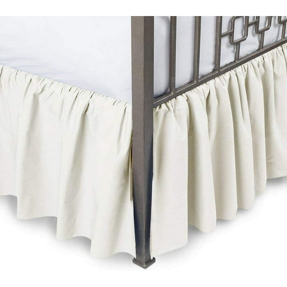 LINEN SHEETS-100% Microfiber, Split Corner Ruffle Bed Skirt, Dust Ruffle Bed Skirt with Platform 12" Tailored Drop-Cal-King Size-Ivory Solid