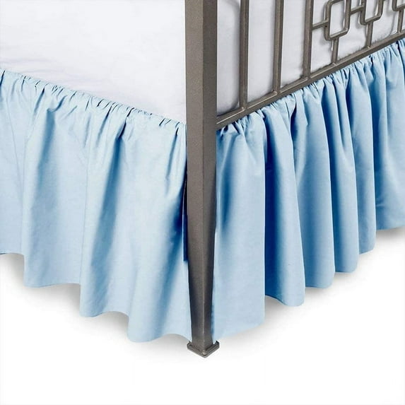 LINEN SHEETS-100% Microfiber, Split Corner Ruffle Bed Skirt, Dust Ruffle Bed Skirt with Platform 12" Tailored Drop-Full-XL Size-Light Blue Solid