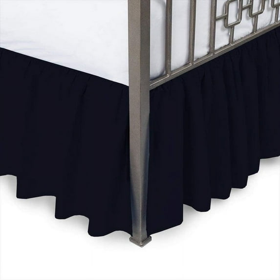 LINEN SHEETS-100% Microfiber, Split Corner Ruffle Bed Skirt, Dust Ruffle Bed Skirt with Platform 12" Tailored Drop-Twin-XXL Size-Navy Blue Solid