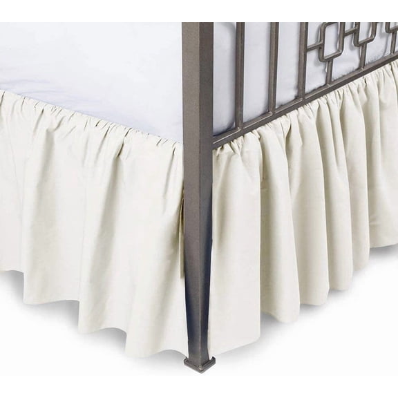 LINEN SHEETS-100% Microfiber, Split Corner Ruffle Bed Skirt, Dust Ruffle Bed Skirt with Platform 18" Tailored Drop-Full Size-Ivory Solid