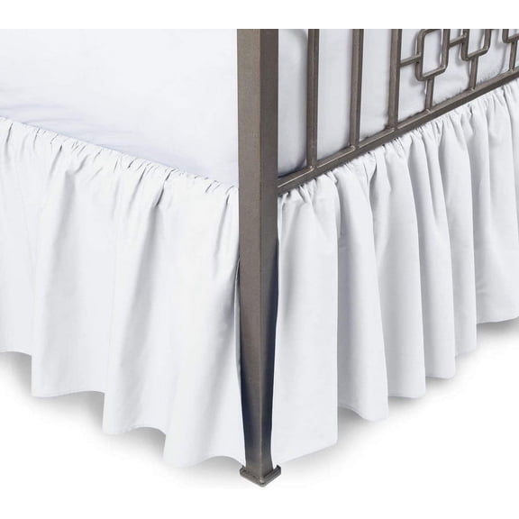 LINEN SHEETS-100% Microfiber, Split Corner Ruffle Bed Skirt, Dust Ruffle Bed Skirt with Platform 30" Tailored Drop-Full Size-White Solid