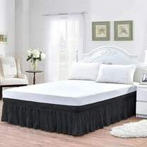 LINEN SHEETS- 100% Microfiber - Wrap Around Ruffled Bed Skirt with 18 Inch Tailored Drop - Adjustable Elastic Dust Ruffles Easy Fit- Luxurious & Wrinkle Free-Twin Size- Black Solid