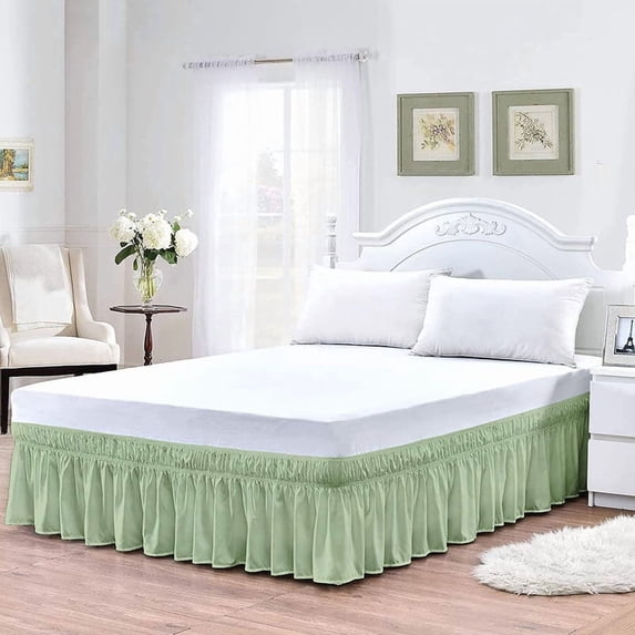 LINEN SHEETS- 100% Microfiber - Wrap Around Ruffled Bed Skirt with 22 Inch Tailored Drop - Adjustable Elastic Dust Ruffles Easy Fit- Luxurious & Wrinkle Free-Queen Size- Sage Solid